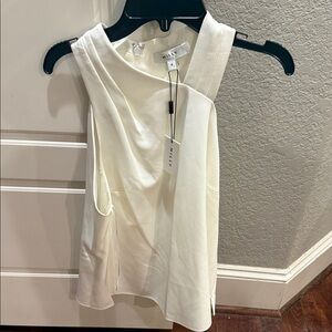 Milly Cream Asymmetrical Sleeveless Blouse